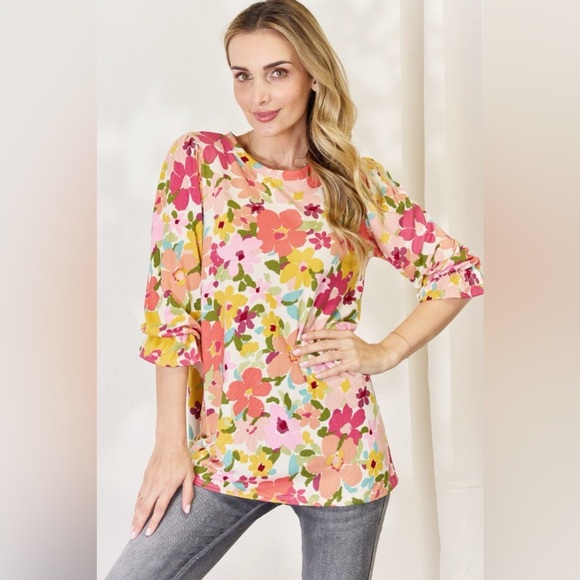 Celeste Tops - Celeste Floral Flounce Sleeve Top